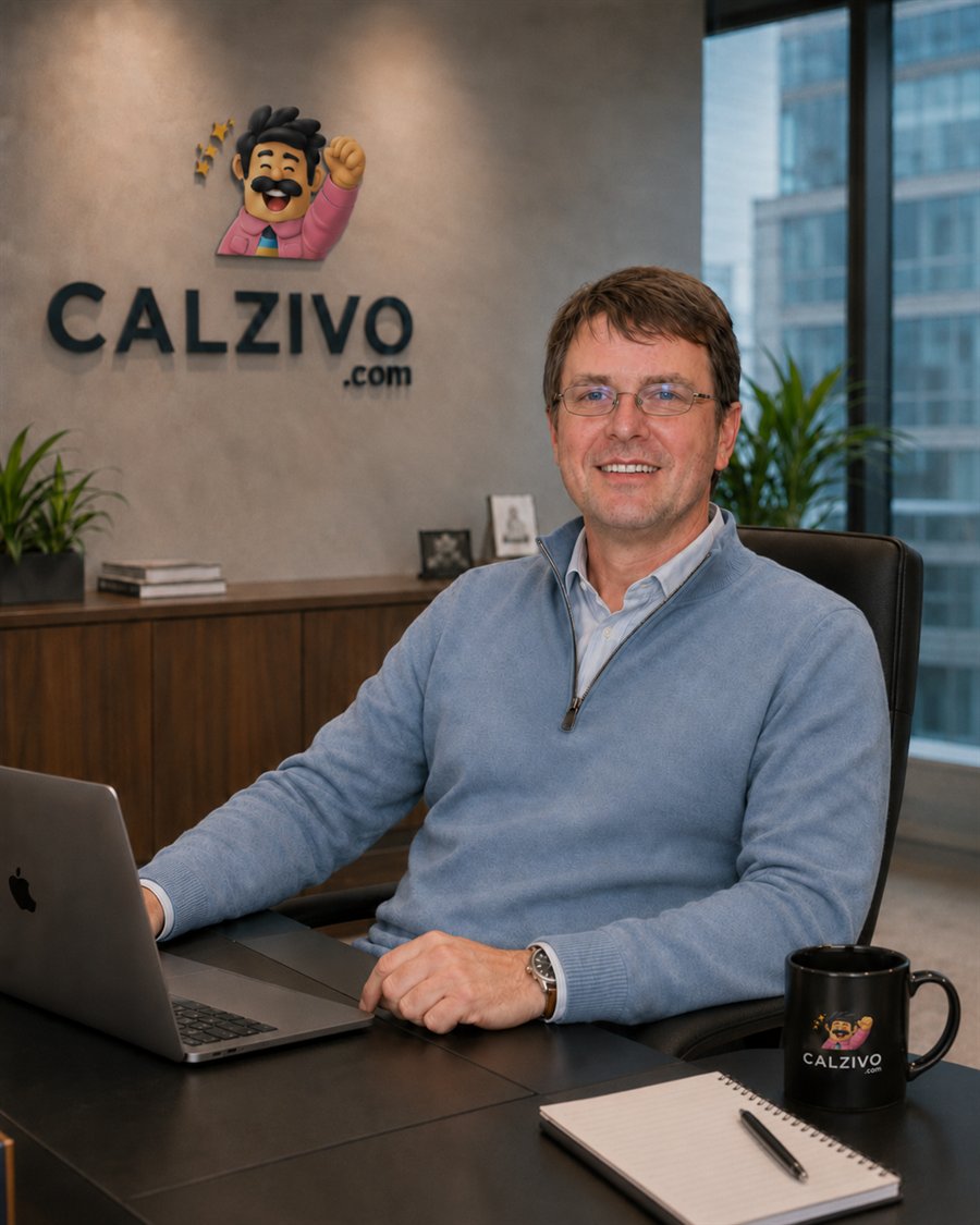 Dr. Daniel Moreau seated at a desk in the Calzivo office